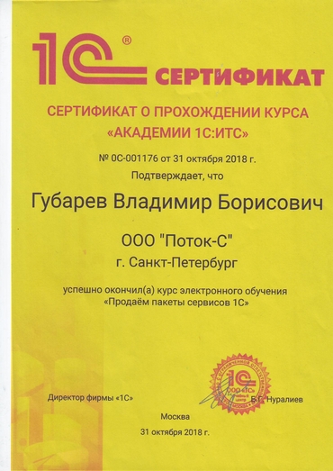 Сертификат 1С:ИТС